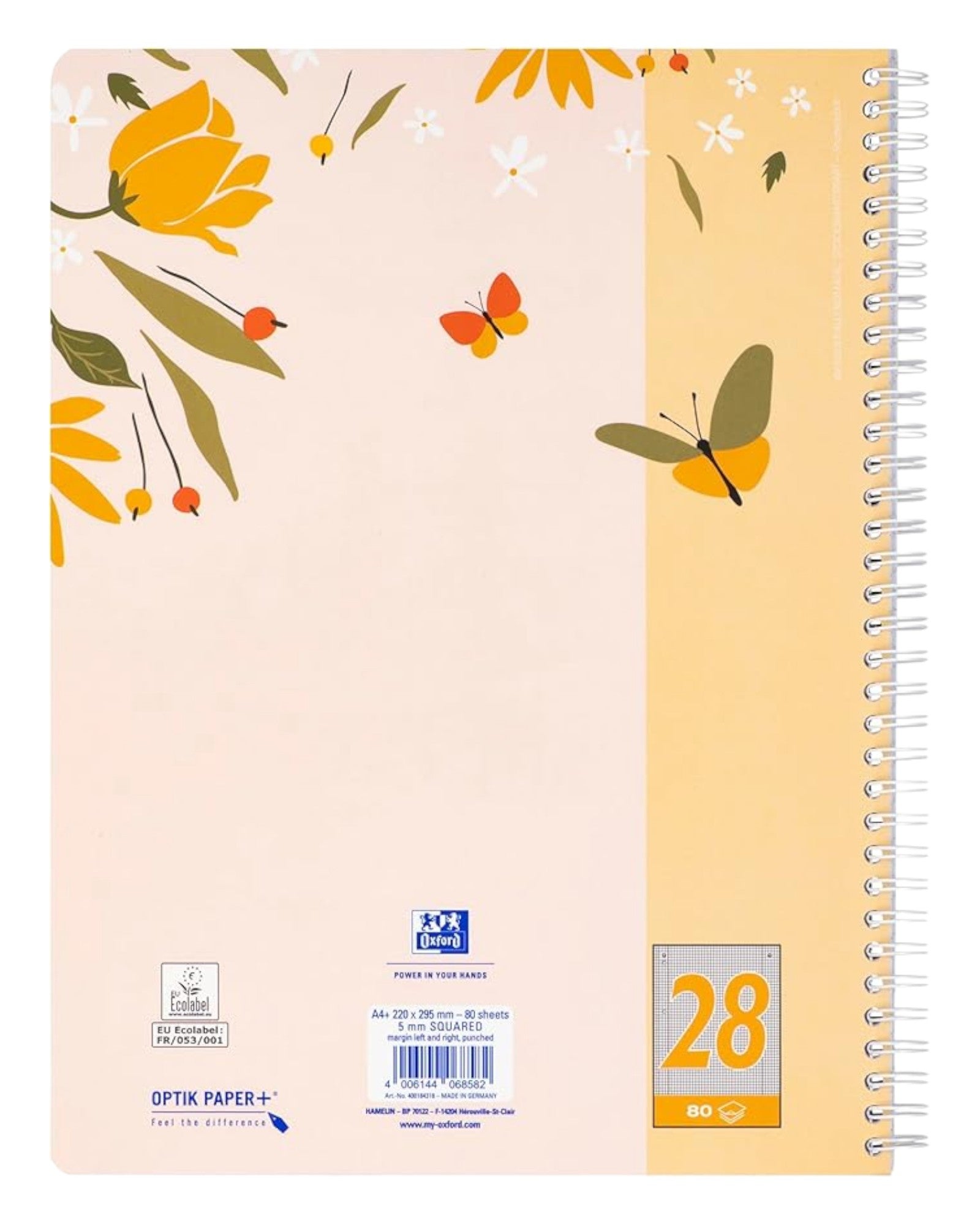 Oxford Blocco a quadretti 5 mm  A4 con doppio bordo, 160 pagine, fiori edizione limitata