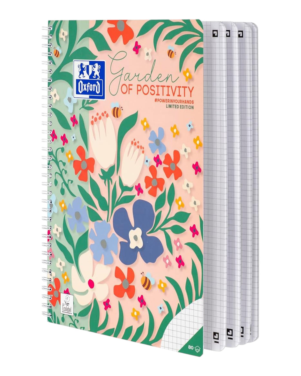 Oxford Blocco a quadretti 5 mm  A4 con doppio bordo, 160 pagine, fiori edizione limitata