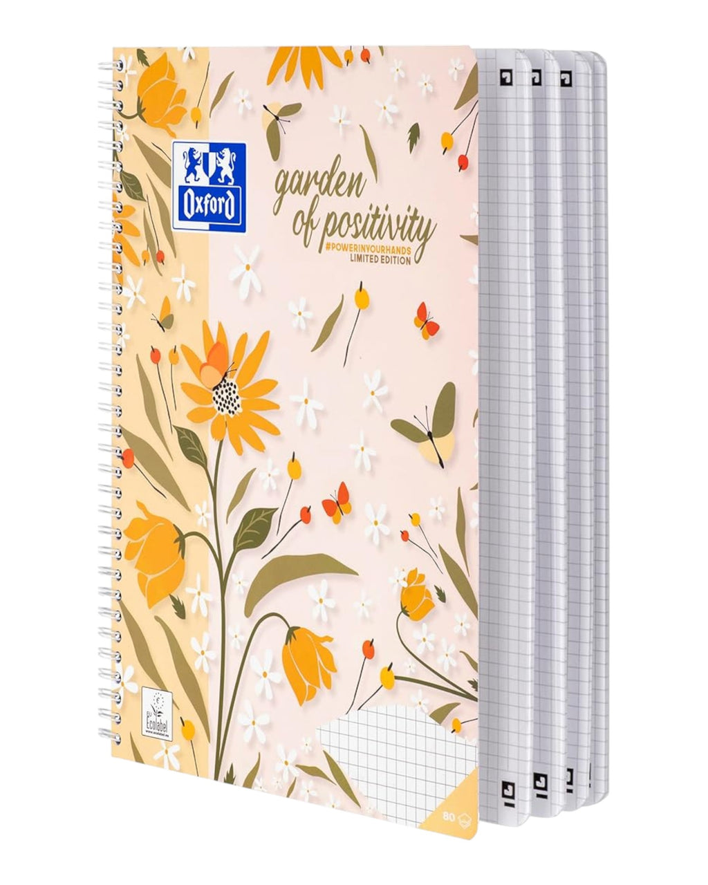 Oxford Blocco a quadretti 5 mm  A4 con doppio bordo, 160 pagine, fiori edizione limitata