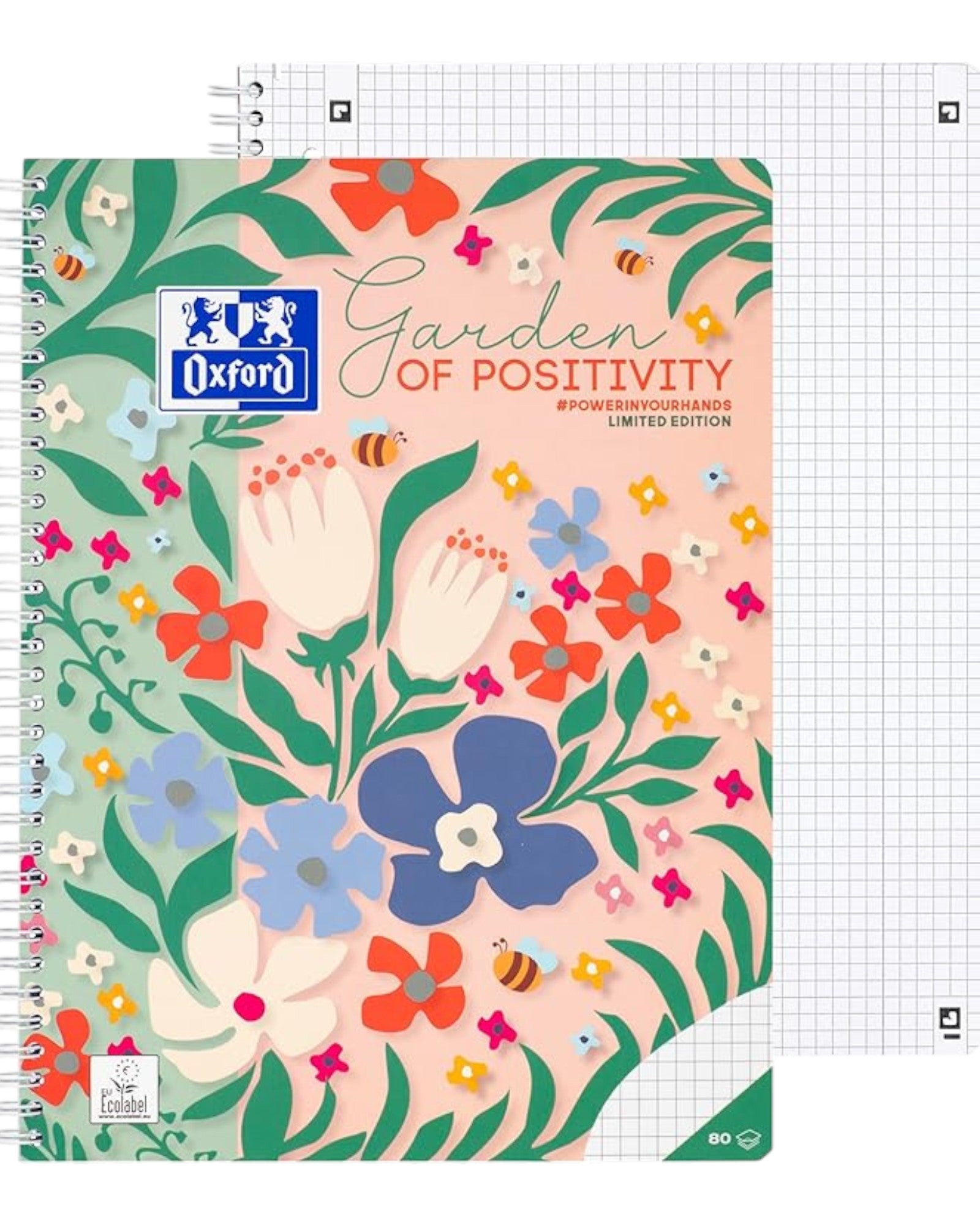 Oxford Blocco a quadretti 5 mm  A4 con doppio bordo, 160 pagine, fiori edizione limitata