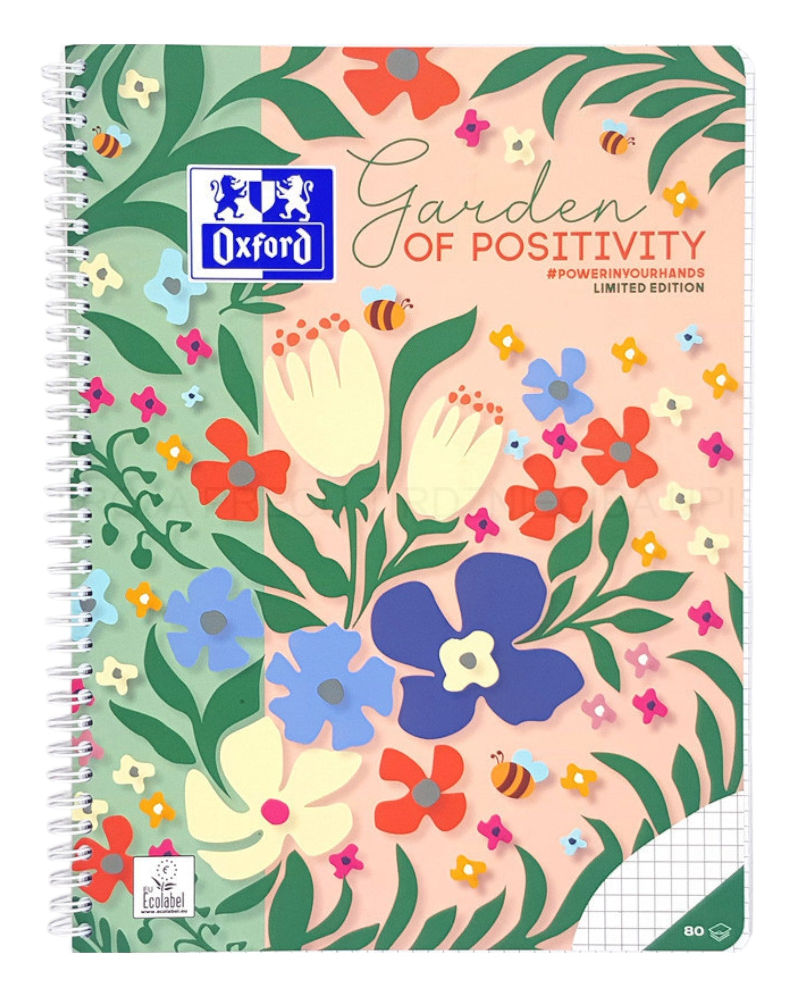 Oxford Blocco a quadretti 5 mm  A4 con doppio bordo, 160 pagine, fiori edizione limitata