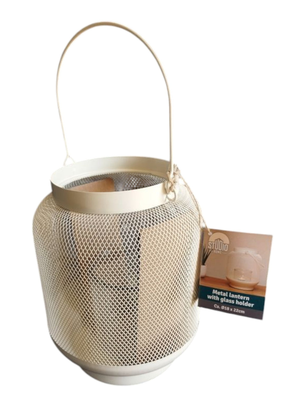 Lanterna decorativa con manico, crema, 22 cm