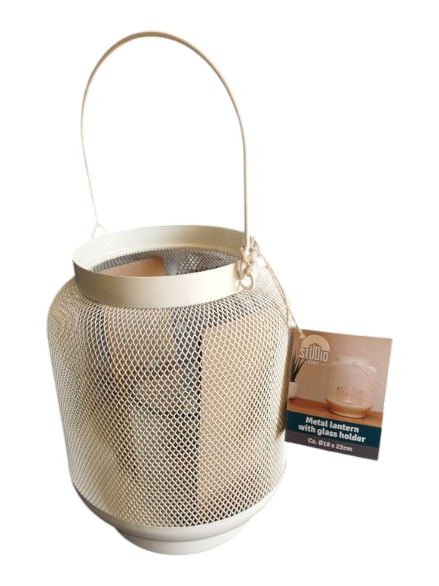 Lanterna decorativa con manico, crema, 22 cm