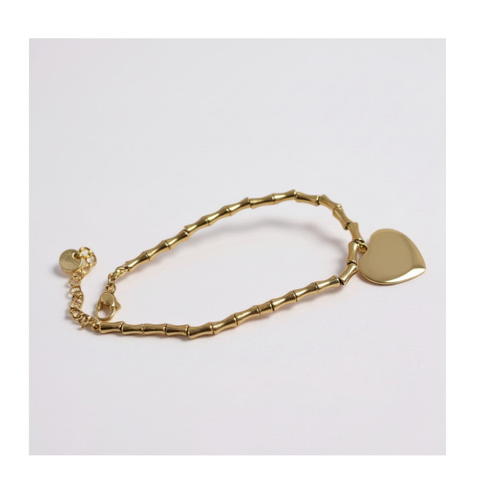 Bracciale Love in acciaio dorato con cuore pendente lunghezza 20 cm totale